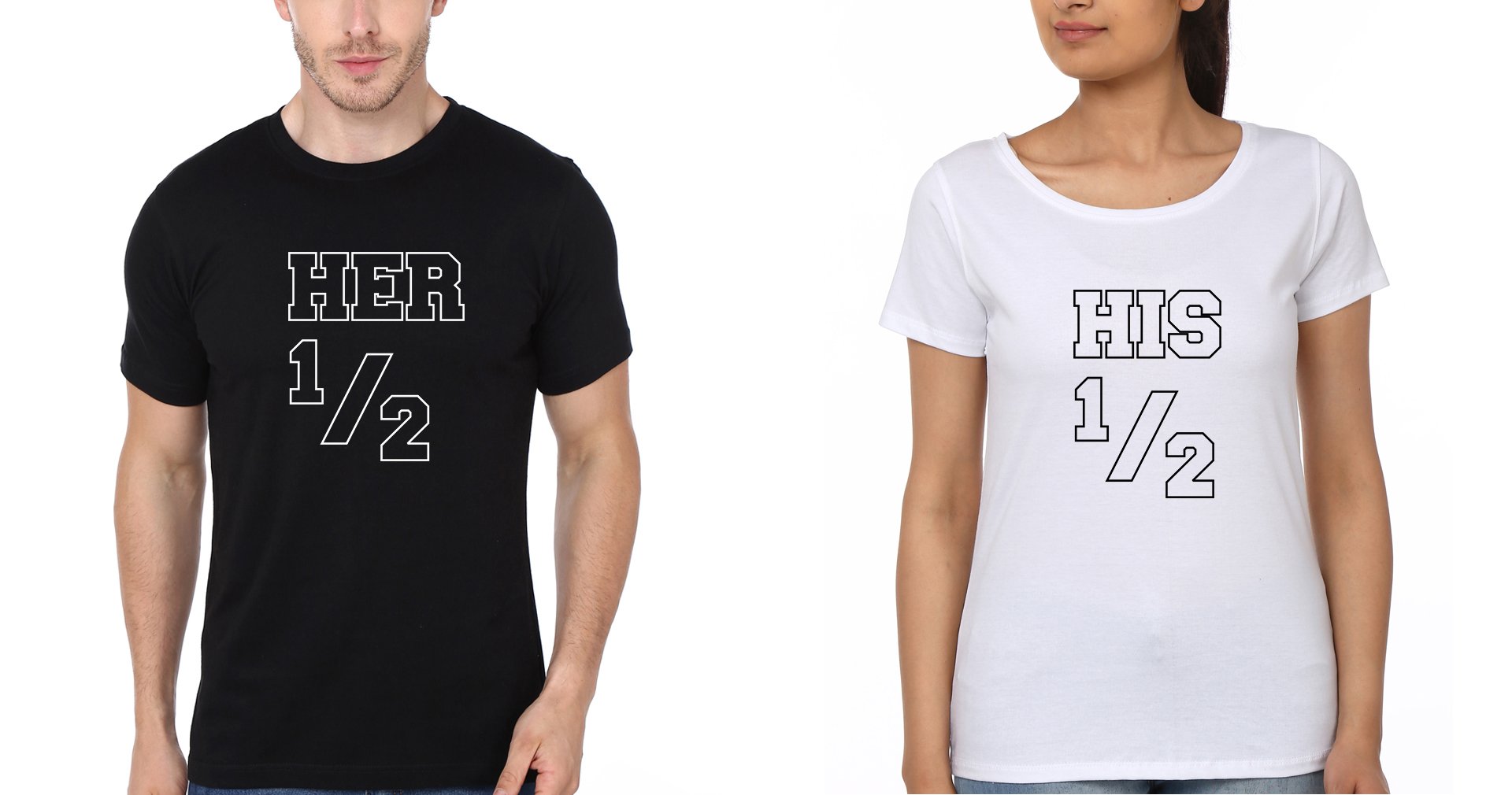 His Her Couple Half Sleeves T-Shirts -FunkyTees