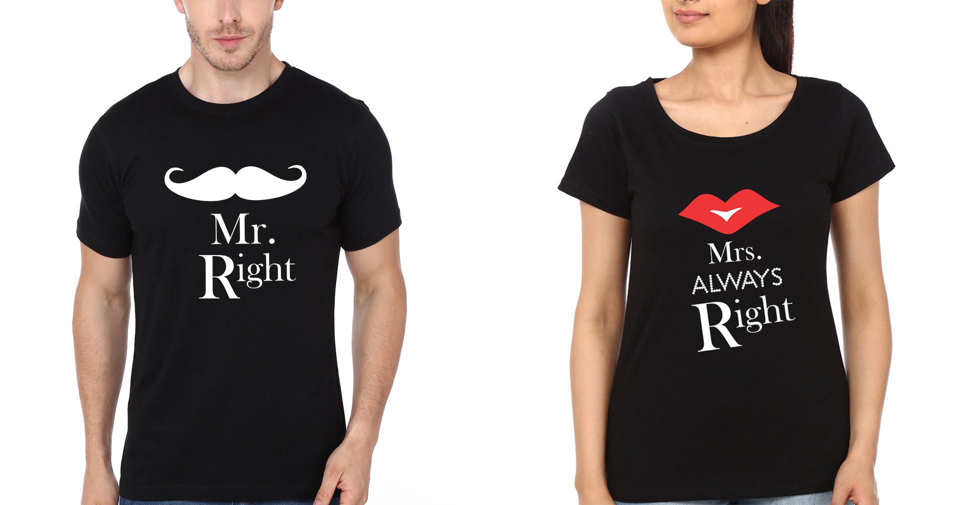 Mr.Right & Mrs. Always Right Couple Half Sleeves T-Shirts -FunkyTees