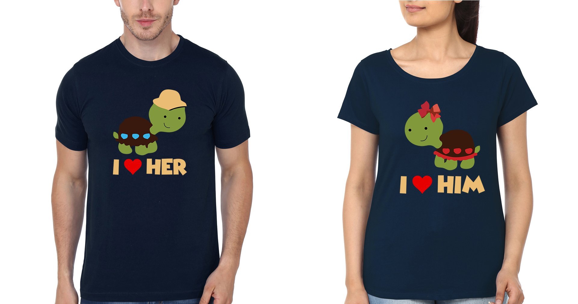 I Love Him I Love Her Couple Half Sleeves T-Shirts -FunkyTees