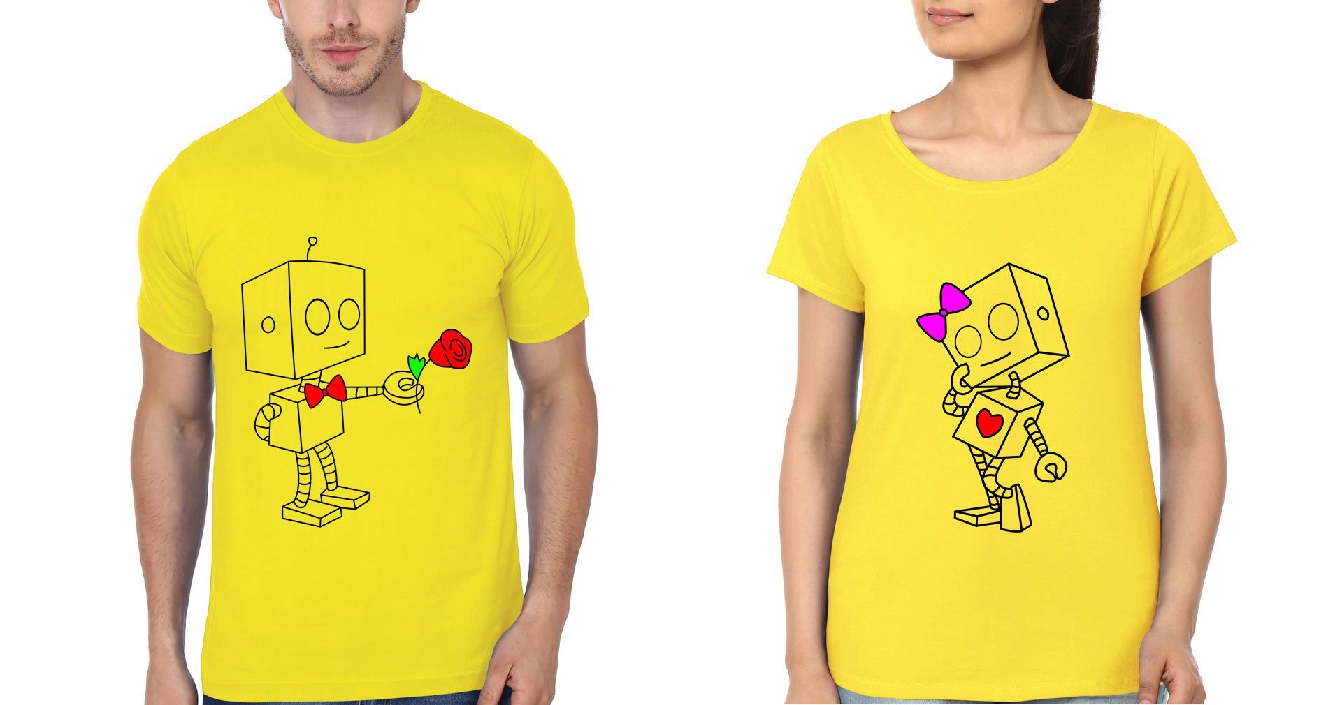 Robo Couple Half Sleeves T-Shirts -FunkyTees