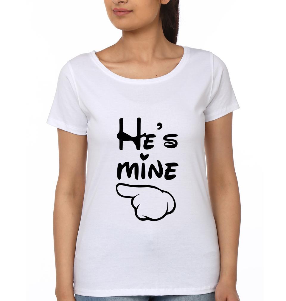 He is Mine She is Mine Couple Half Sleeves T-Shirts -FunkyTees