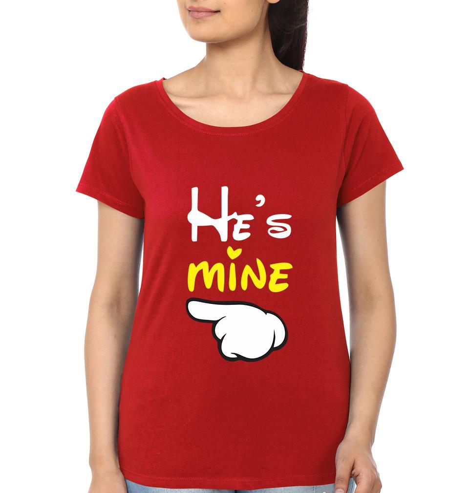 He is Mine She is Mine Couple Half Sleeves T-Shirts -FunkyTees