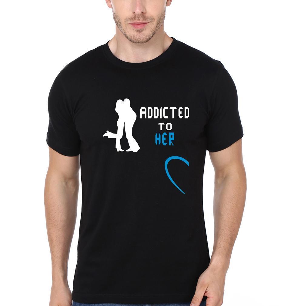 Addicted to her him Couple Half Sleeves T-Shirts -FunkyTees - Funky Tees Club