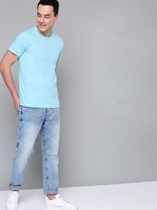 Plain Sky Blue Half Sleeves T-Shirt-FunkyTeesClub