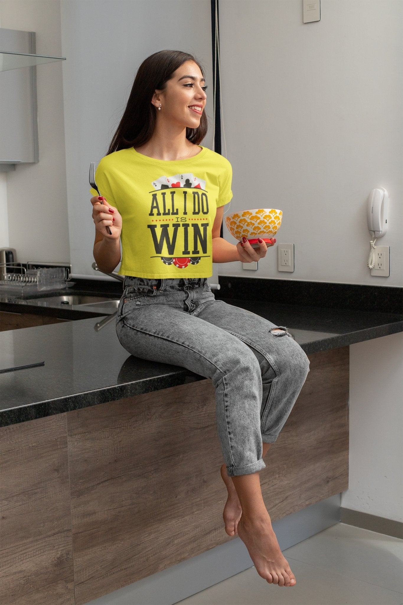 All I Do Is Win Women Crop Top- FunkyTeesClub - Funky Tees Club