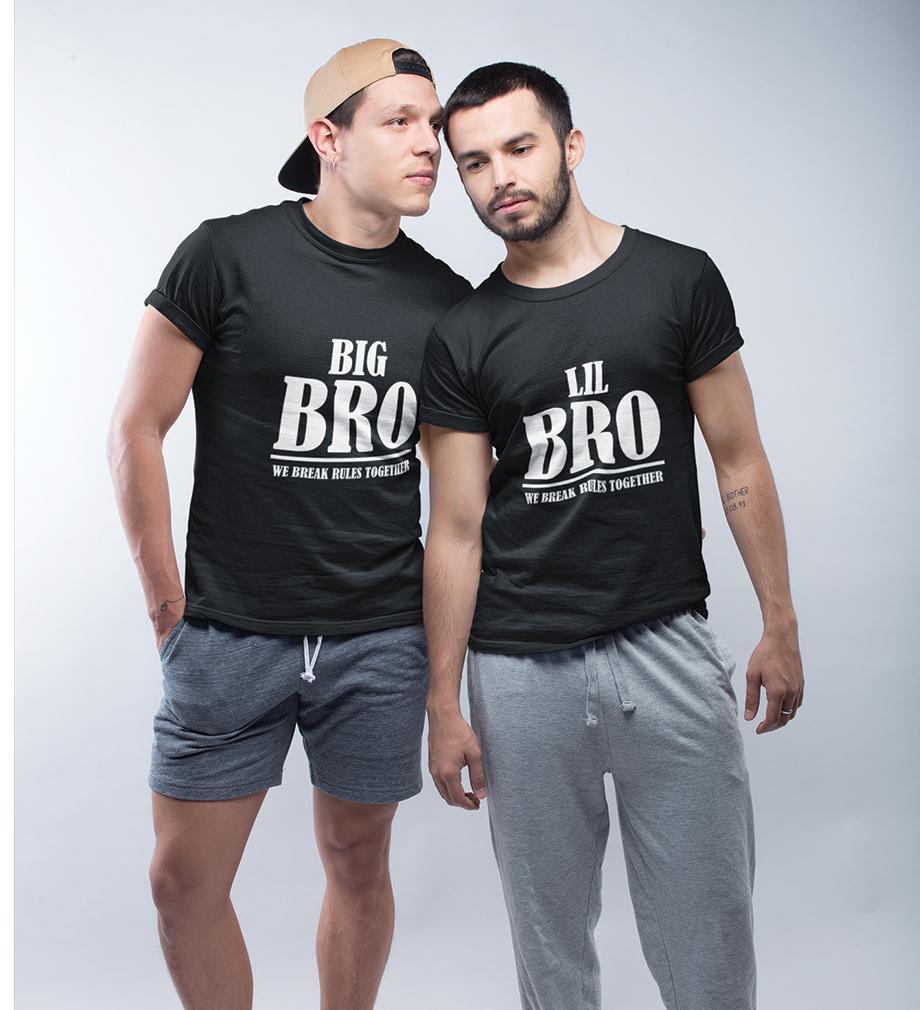 Big Bro & Lil Bro We Break Rules Together Brother-Brother Half Sleeves T-Shirts -FunkyTees - Funky Tees Club