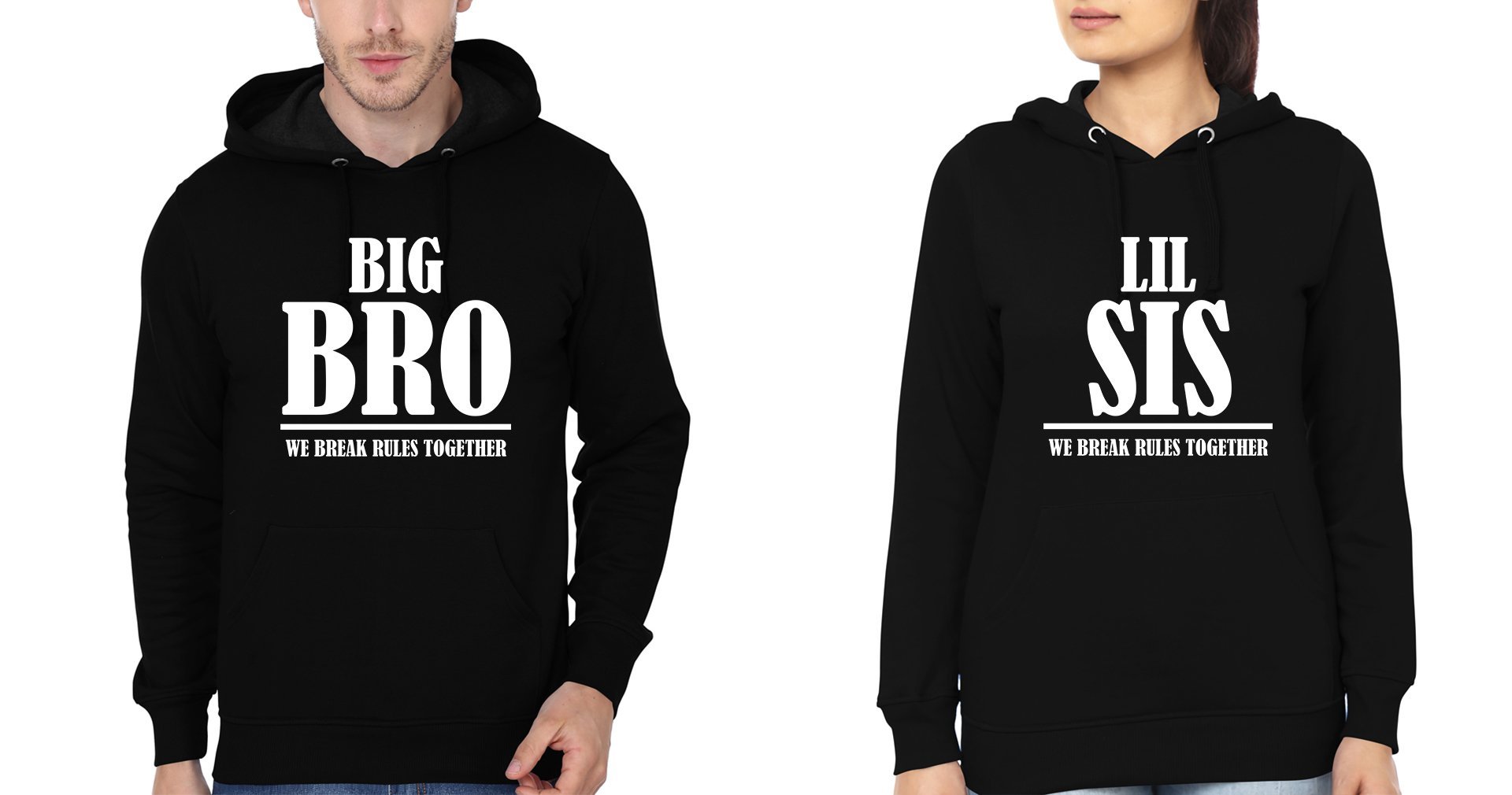 Big Bro & Lil Sis We Break The Rules Together Brother-Sister Hoodies-FunkyTees - Funky Tees Club