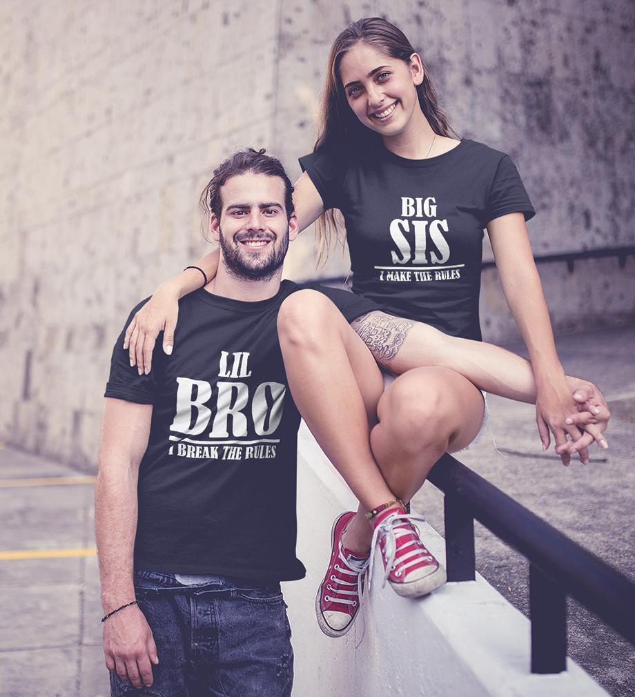 Big Sis I Make Rules Lil Bro I Break Rules Brother-Sister Half Sleeves T-Shirts -FunkyTees - Funky Tees Club