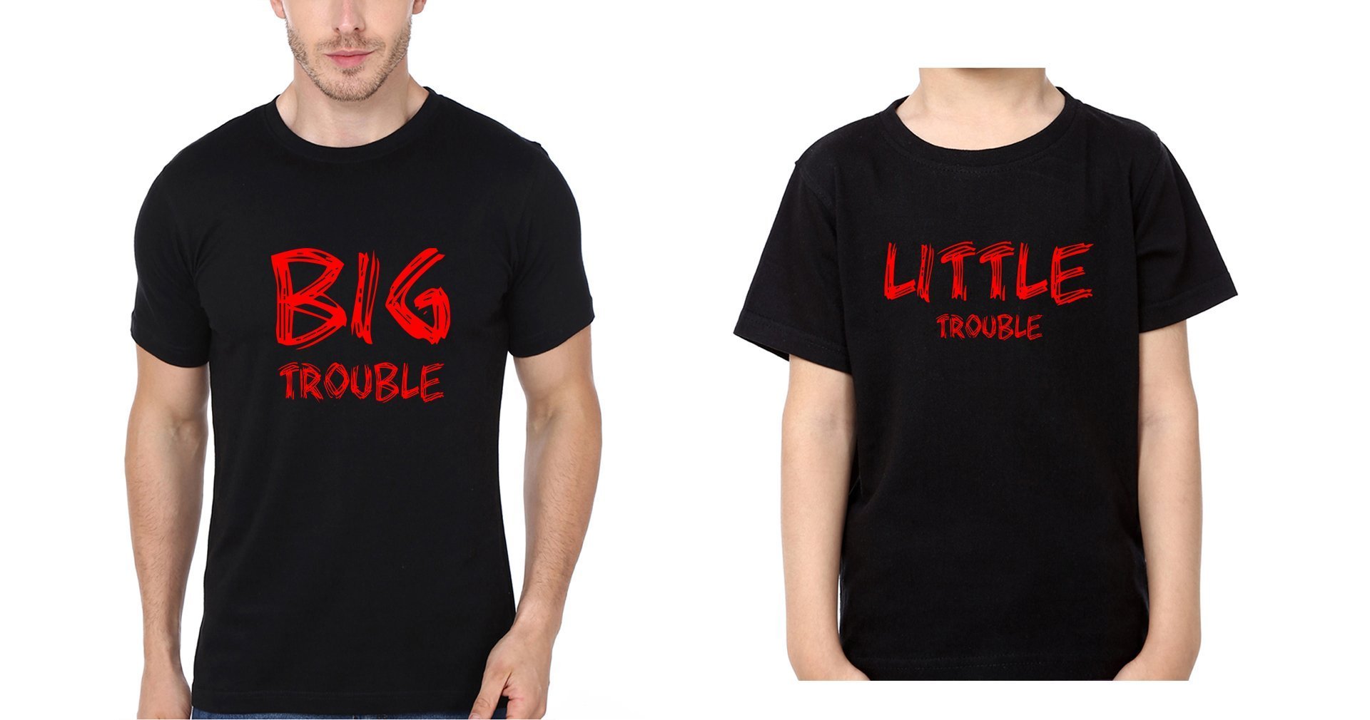 Big Trouble Lil Trouble Father and Son Matching T-Shirt- FunkyTeesClub - Funky Tees Club