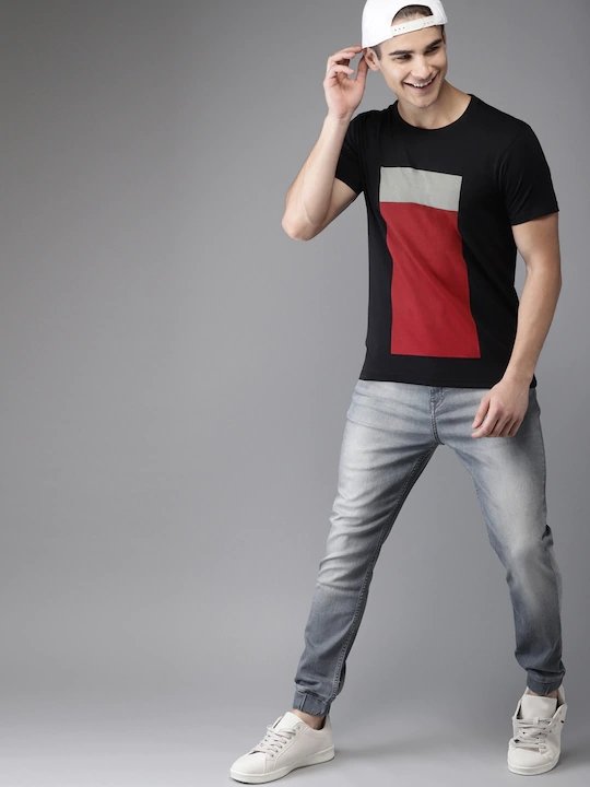 Black Printed Stripe Minimal Round Neck Mens Half Sleeves T-shirt- FunkyTeesClub - Funky Tees Club