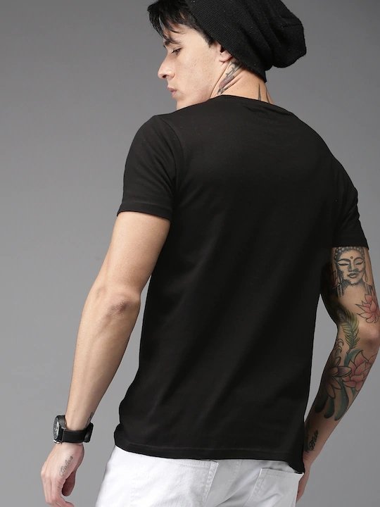 Black Printed Stripe Round Neck Mens Half Sleeves T-shirt- FunkyTeesClub - Funky Tees Club