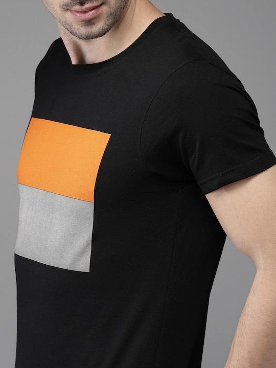 Black Printed Stripe Round Neck Mens Half Sleeves T-shirt- FunkyTeesClub - Funky Tees Club