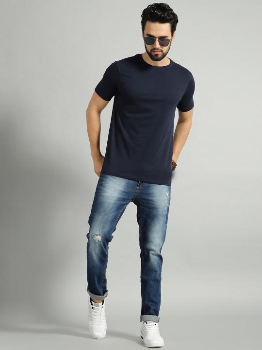 Plain Navy Blue Half Sleeves T-Shirt-FunkyTeesClub