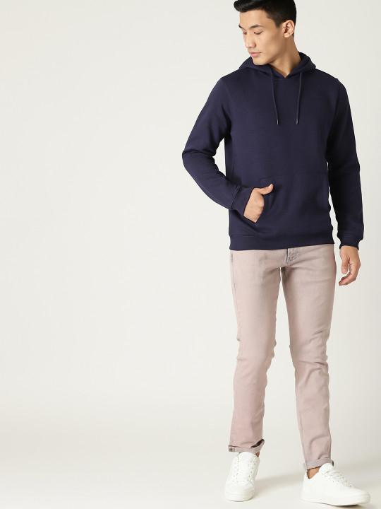 Plain Navy Blue Hoodie Sweatshirt -FunkyTeesClub