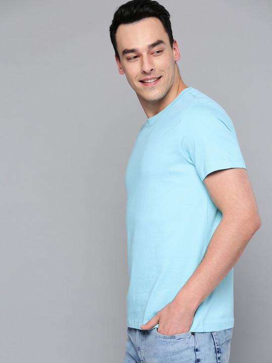 Plain Sky Blue Half Sleeves T-Shirt-FunkyTeesClub