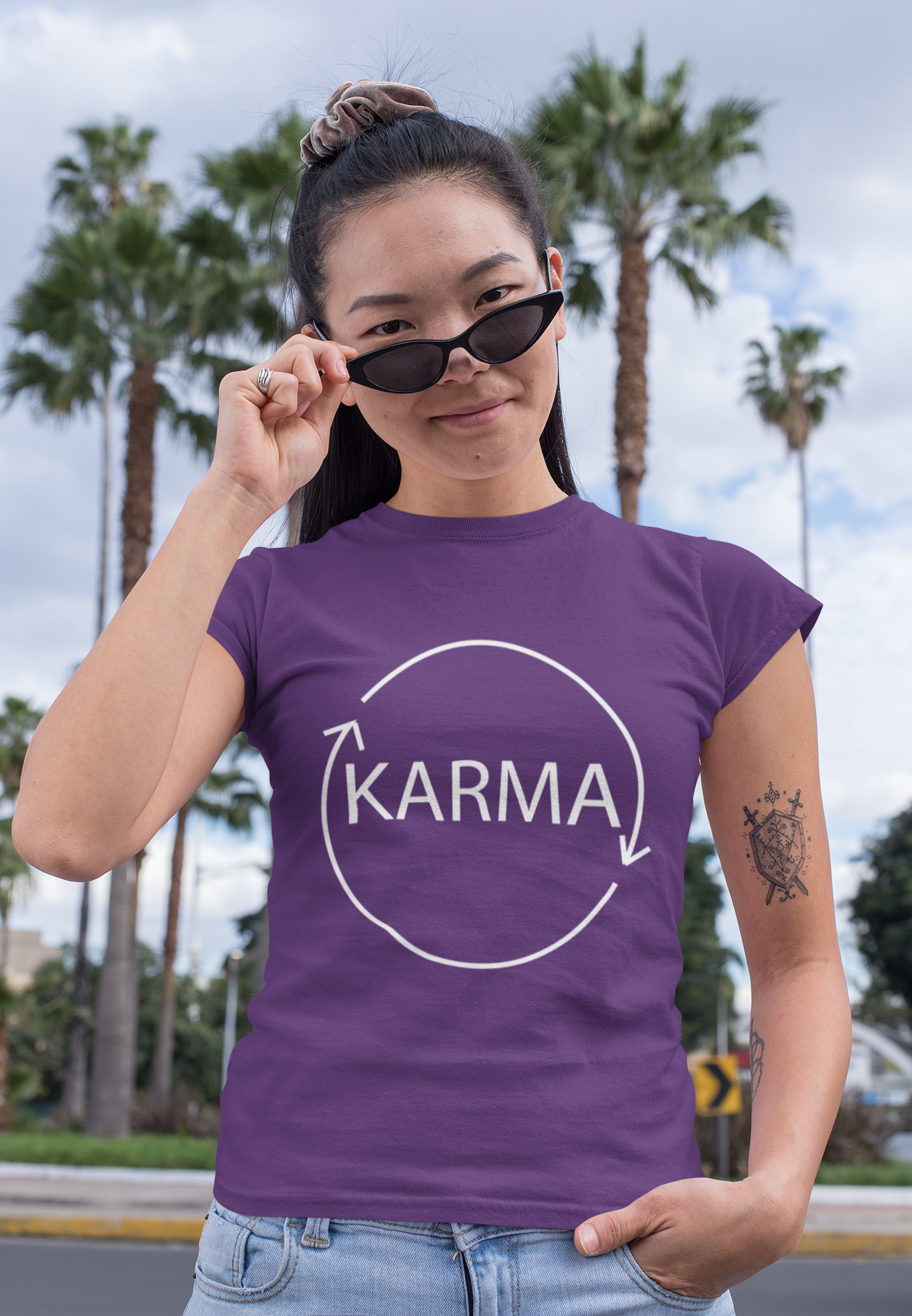Karma Typography Women Half Sleeves T-shirt- FunkyTeesClub