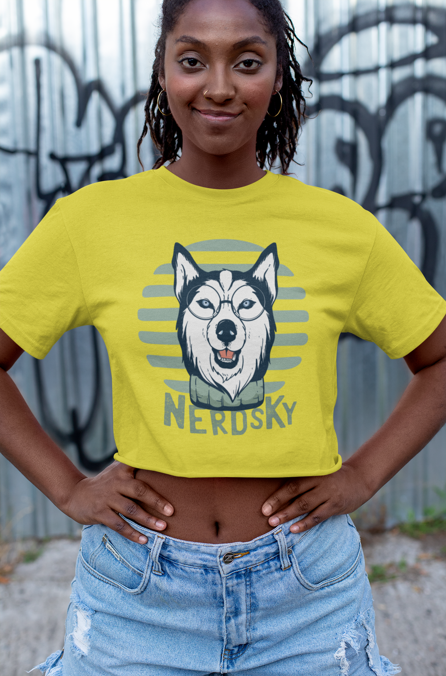 Husky glasses Women Crop Top- FunkyTeesClub