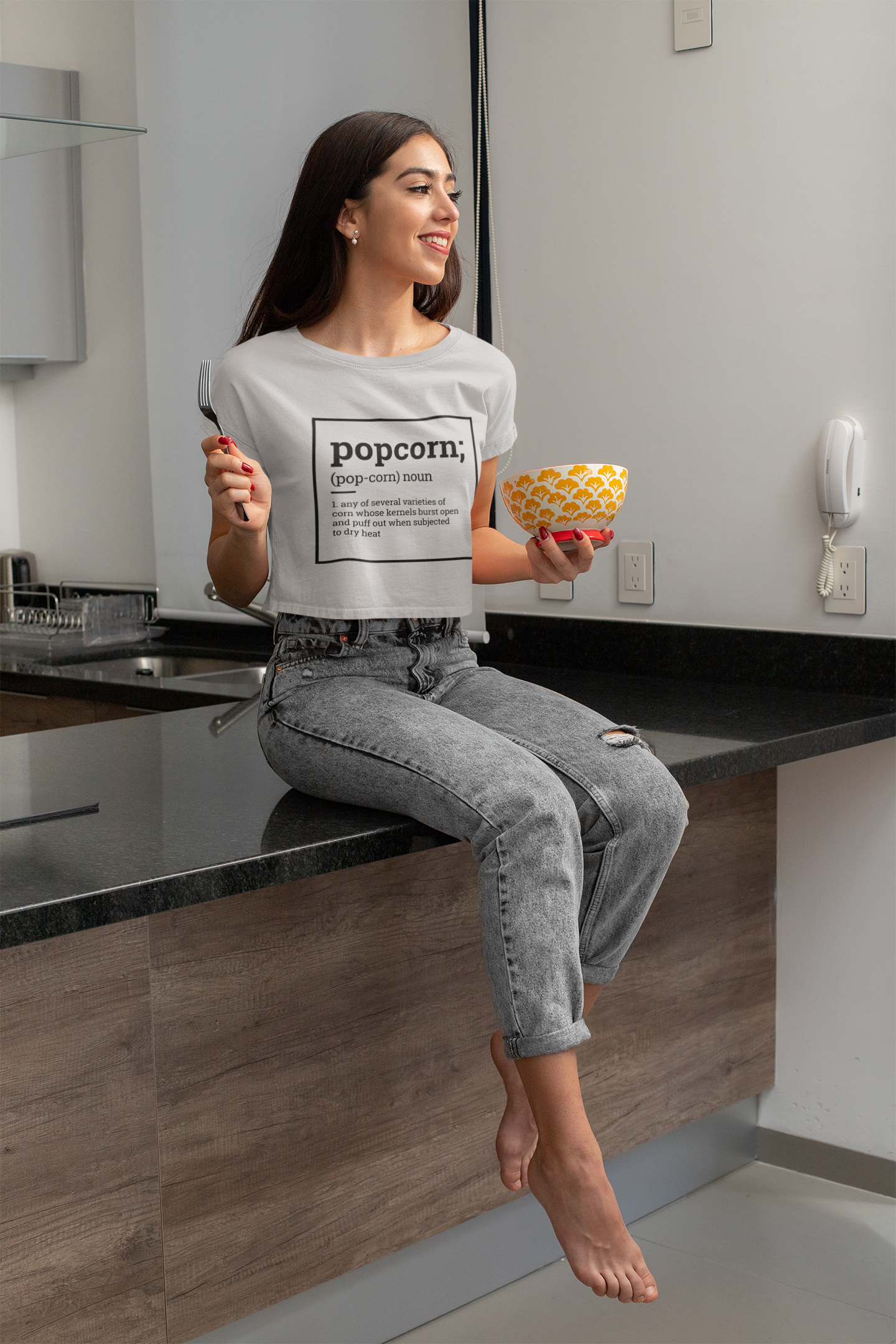 Label pantry popcorn definition Women Crop Top- FunkyTeesClub