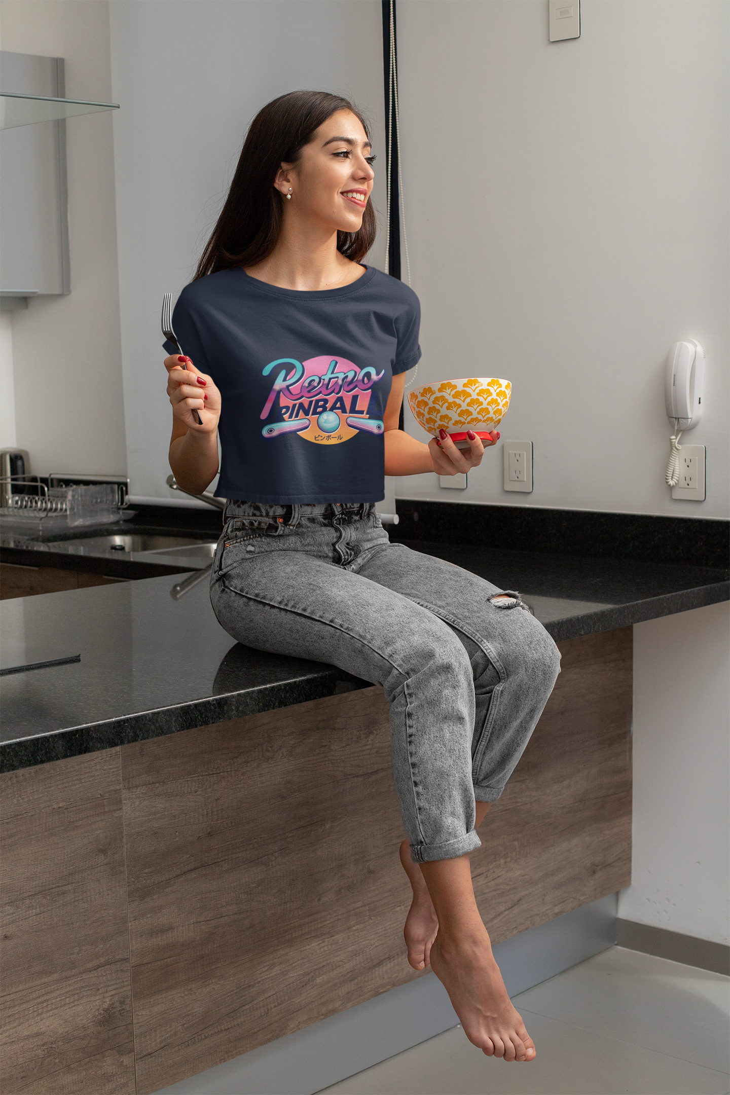 Retro pinball Women Crop Top- FunkyTeesClub