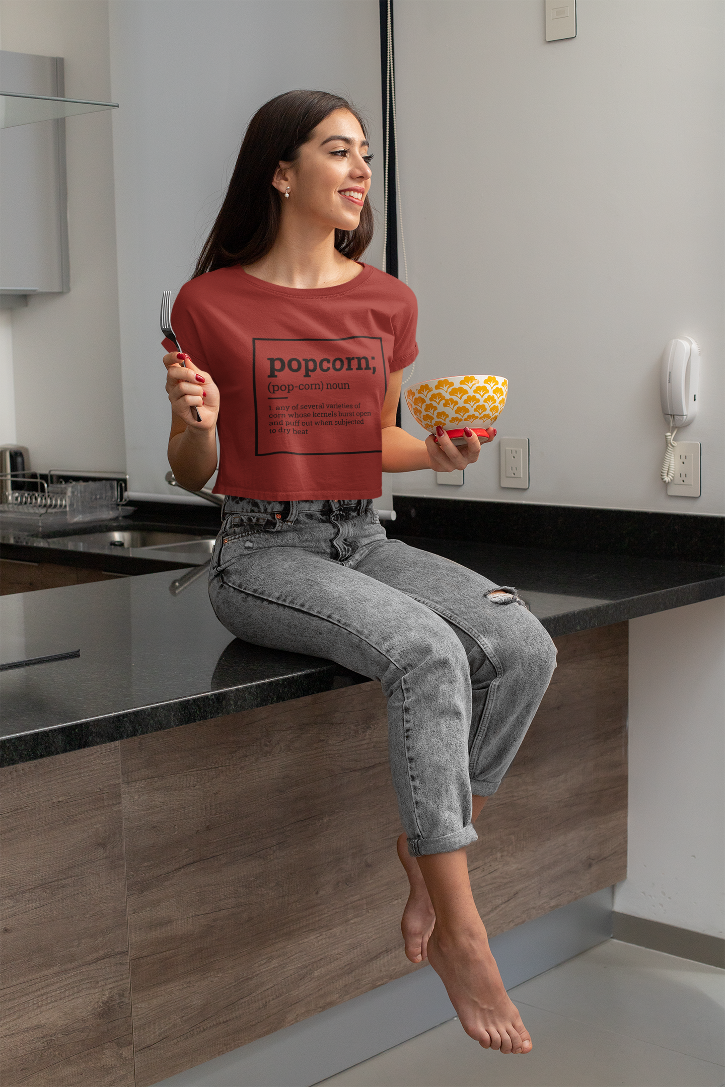 Label pantry popcorn definition Women Crop Top- FunkyTeesClub