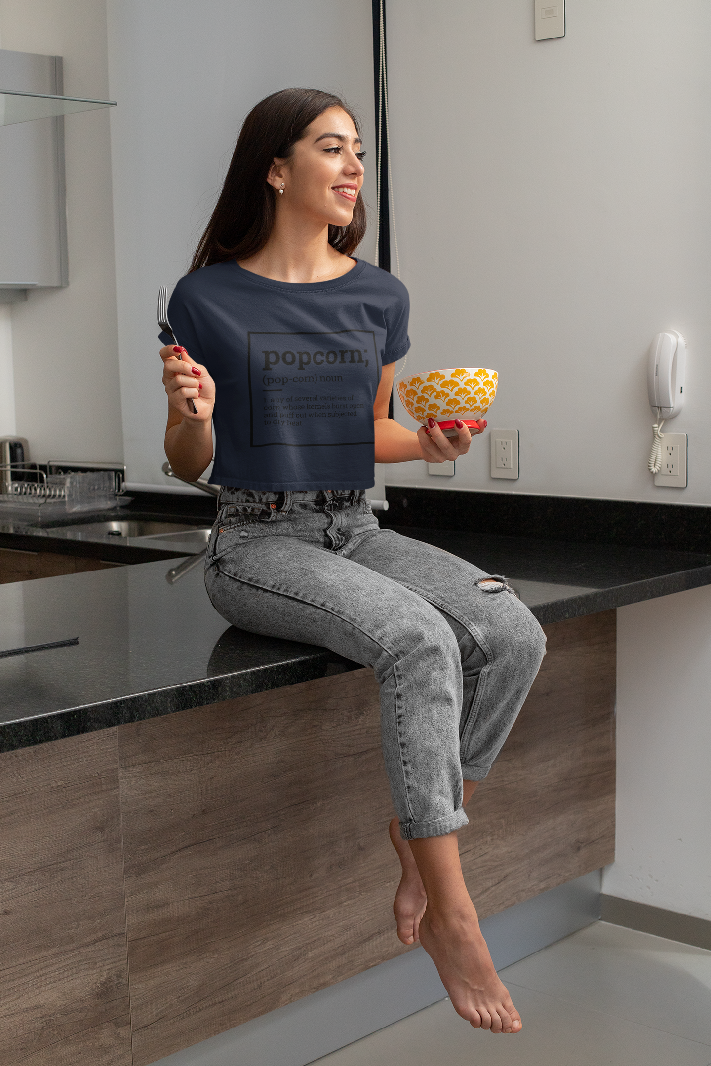 Label pantry popcorn definition Women Crop Top- FunkyTeesClub