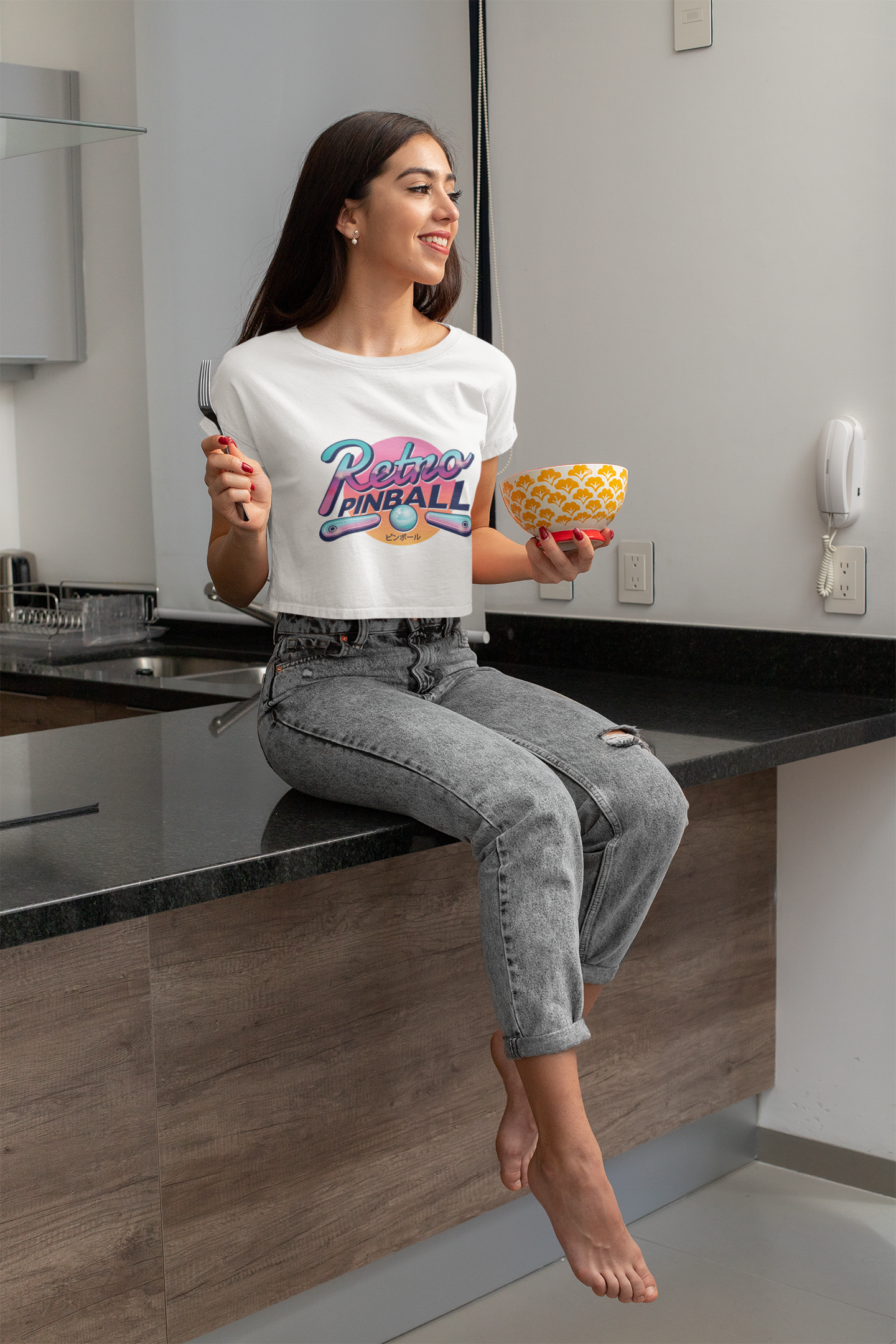 Retro pinball Women Crop Top- FunkyTeesClub