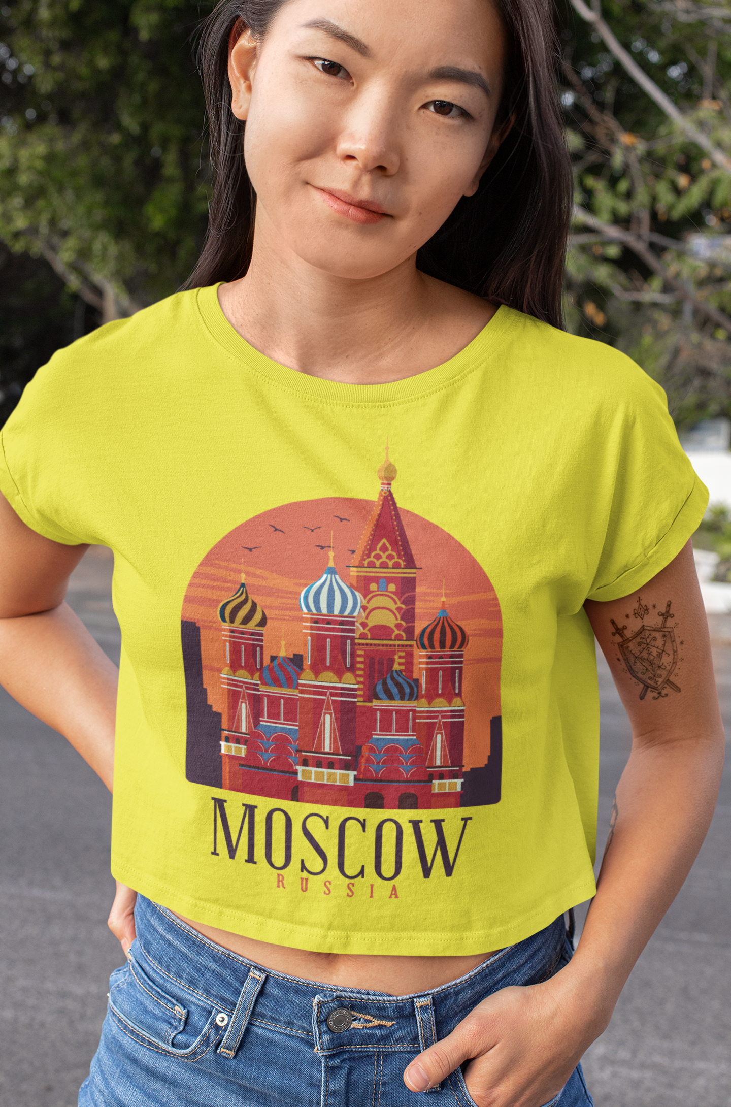 Moscow Skyline Women Crop Top- FunkyTeesClub