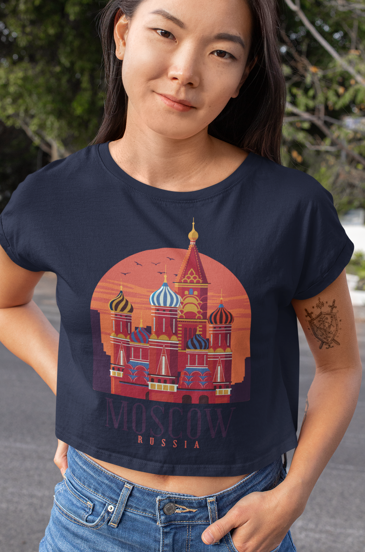 Moscow Skyline Women Crop Top- FunkyTeesClub