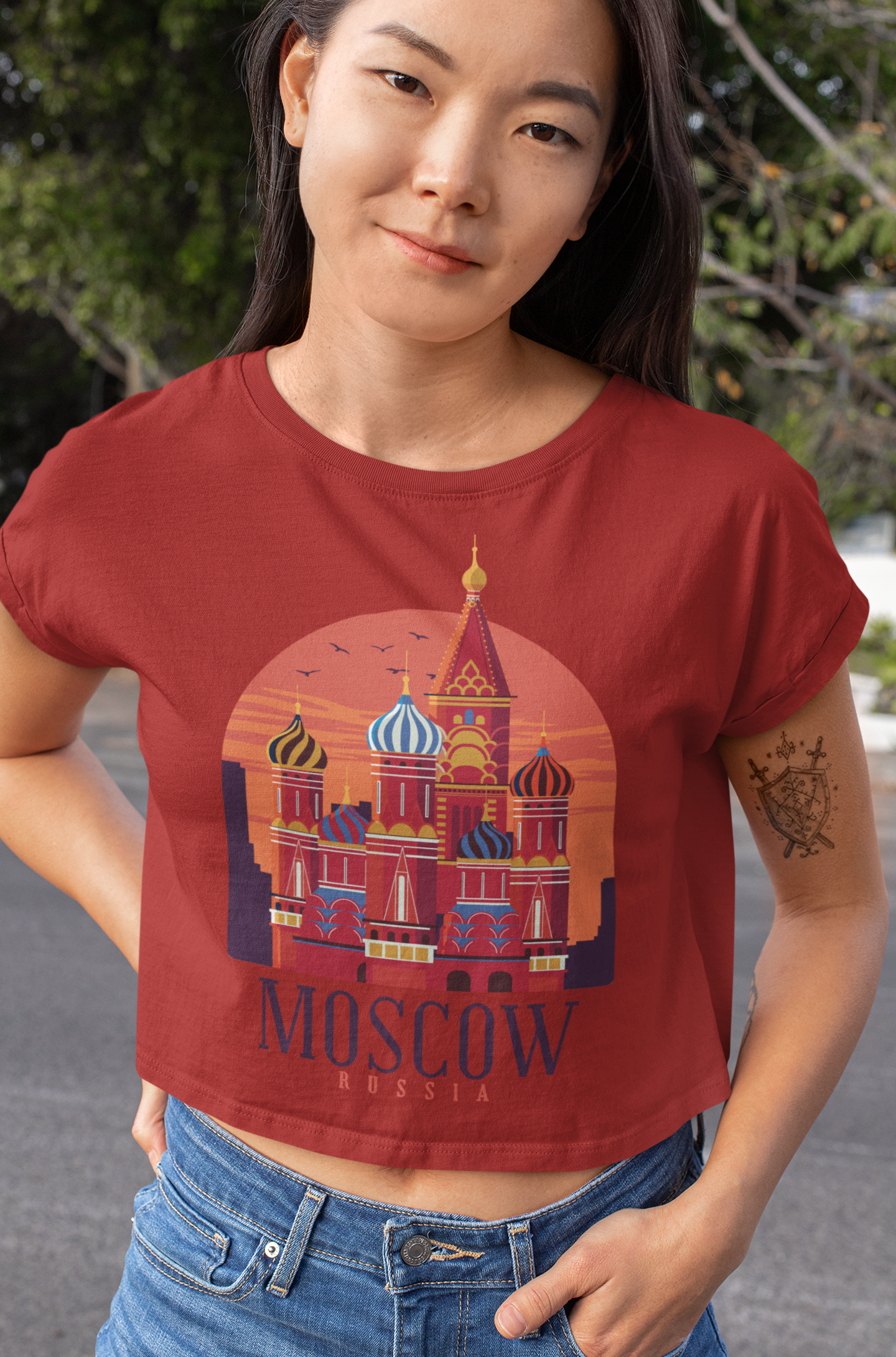 Moscow Skyline Women Crop Top- FunkyTeesClub