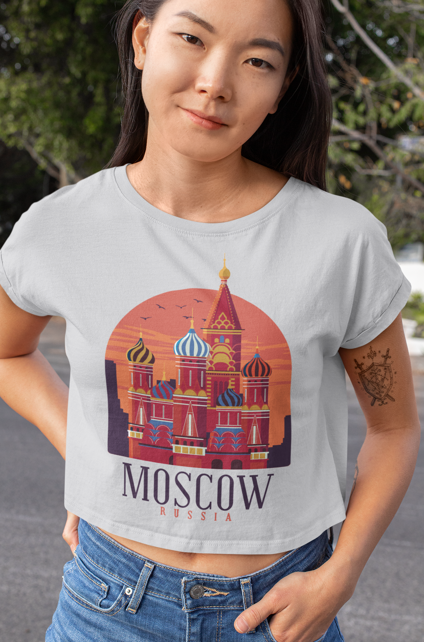 Moscow Skyline Women Crop Top- FunkyTeesClub