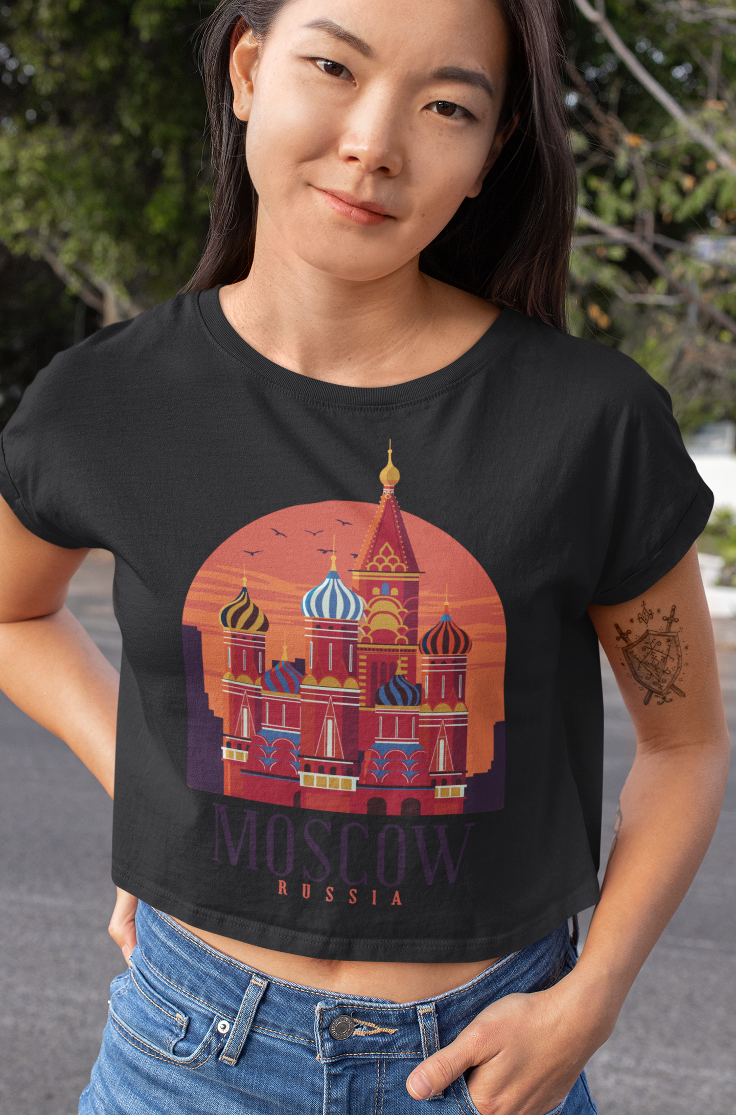 Moscow Skyline Women Crop Top- FunkyTeesClub