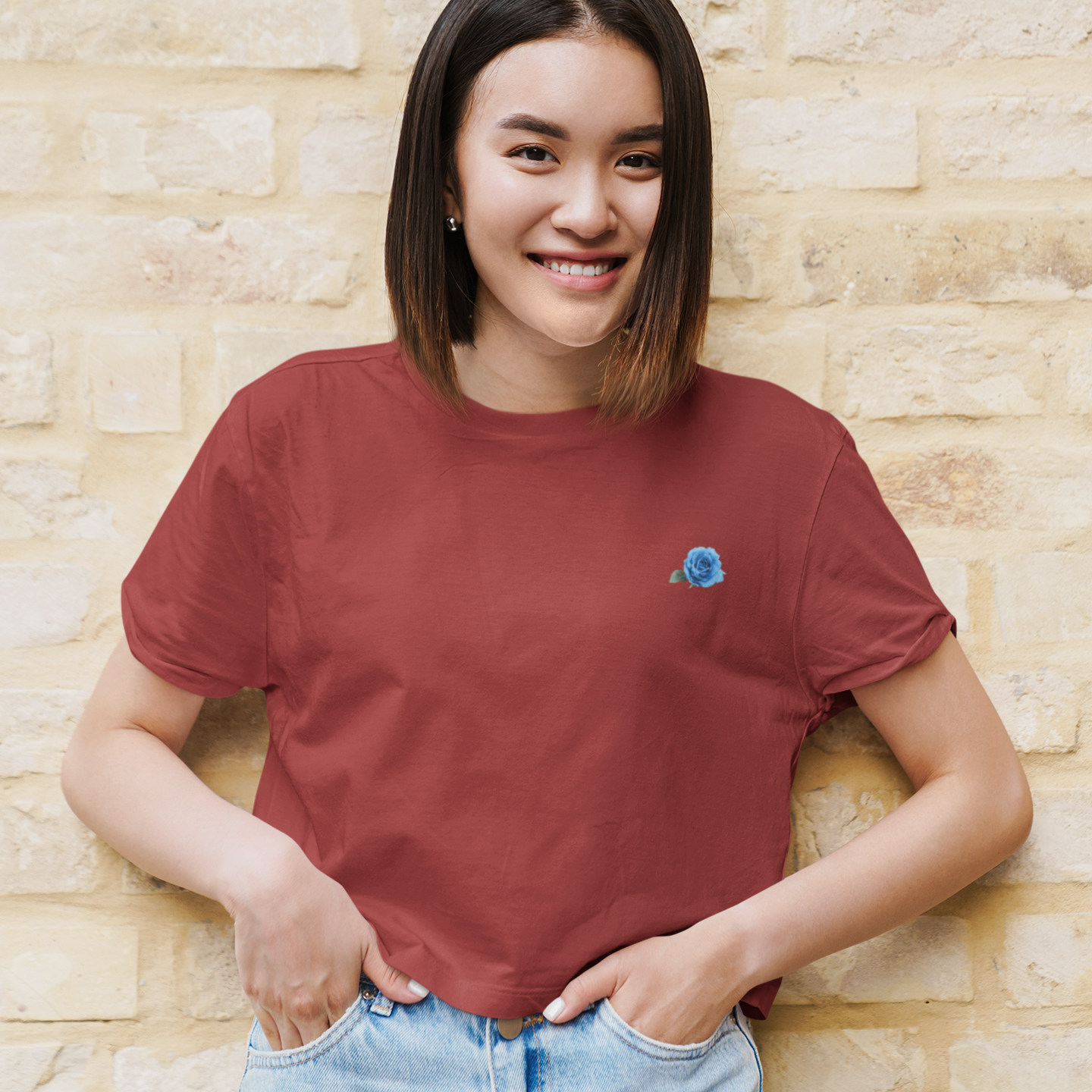 Blue Rose Minimals Women Crop Top- FunkyTeesClub