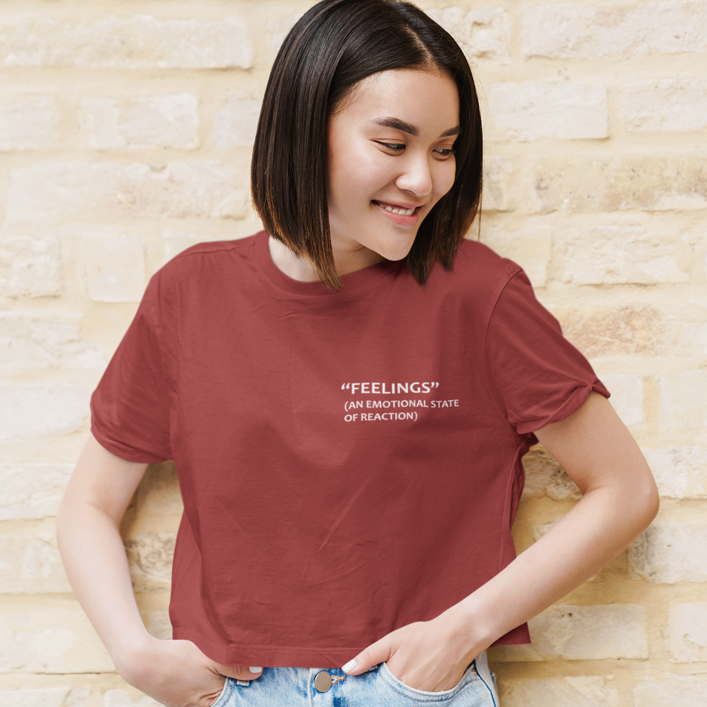 Feelings An Emotional State Of Reaction Quotes Women Crop Top- FunkyTeesClub