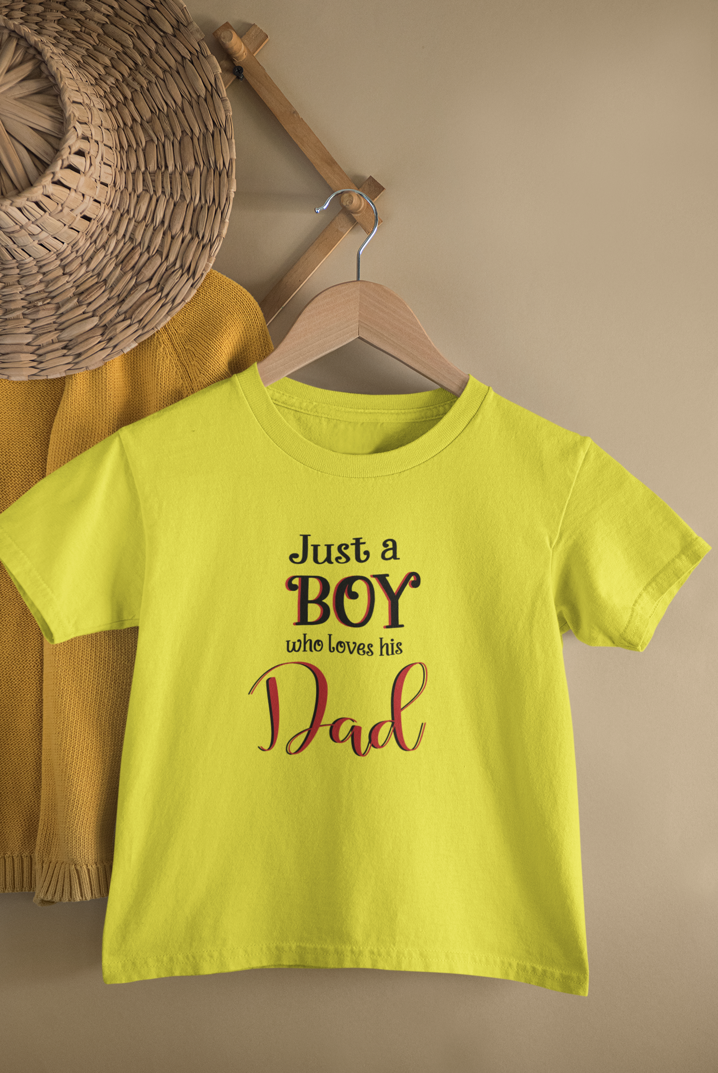 Just A Boy Who Love His Dad Father and Son Yellow Matching T-Shirt- FunkyTeesClub