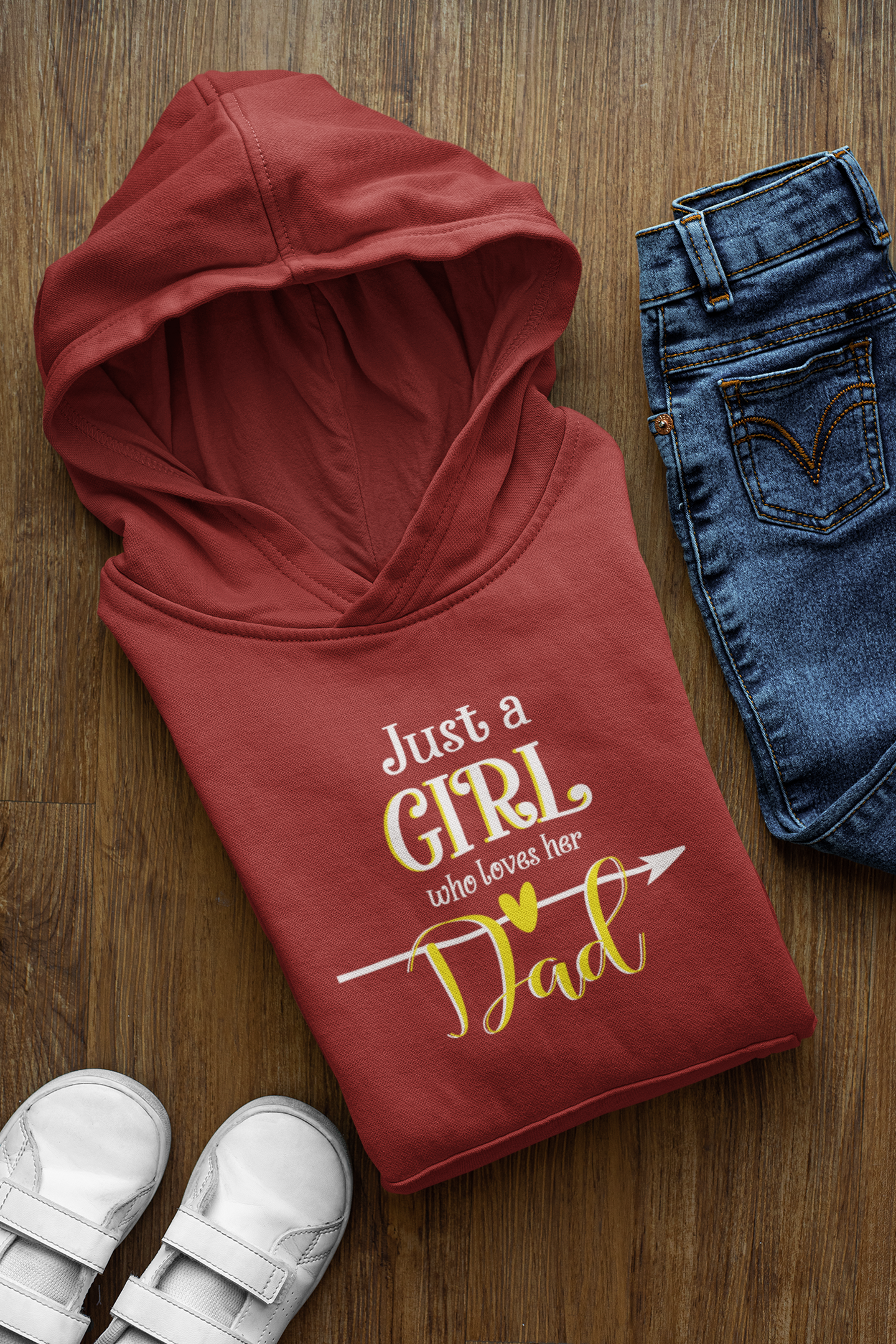Just A Girl Who Loves His Dad Father and Daughter Red Matching Hoodies- FunkyTeesClub
