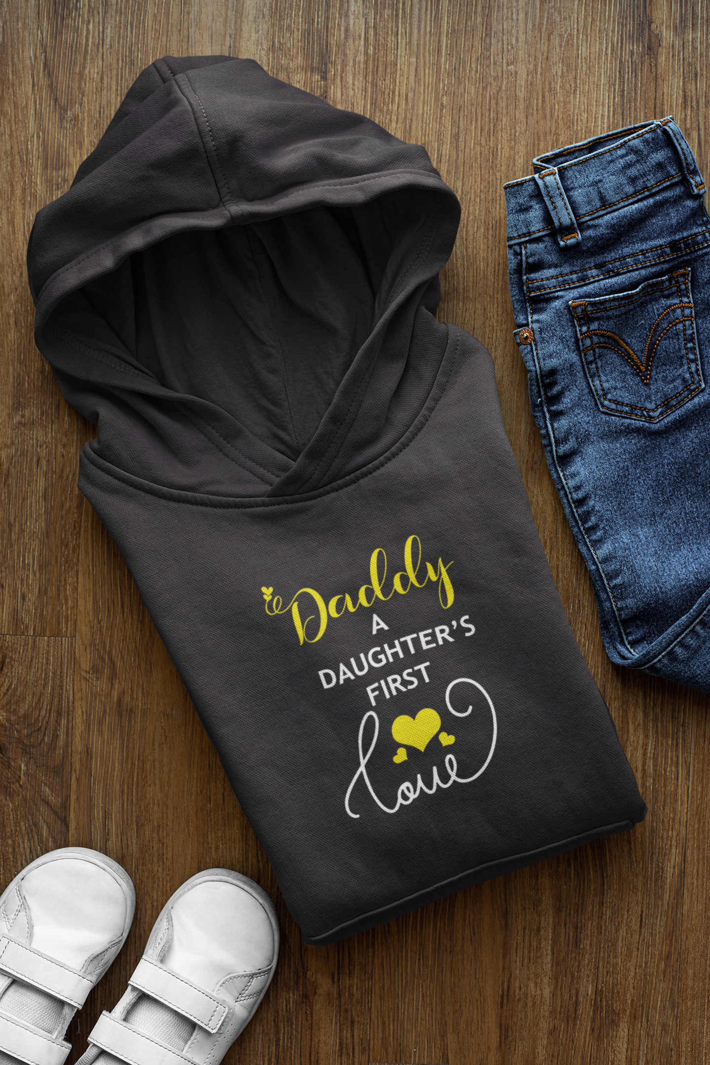 Daughters First Love Father and Daughter Black Matching Hoodies- FunkyTeesClub