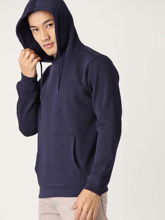 Plain Navy Blue Hoodie Sweatshirt -FunkyTeesClub