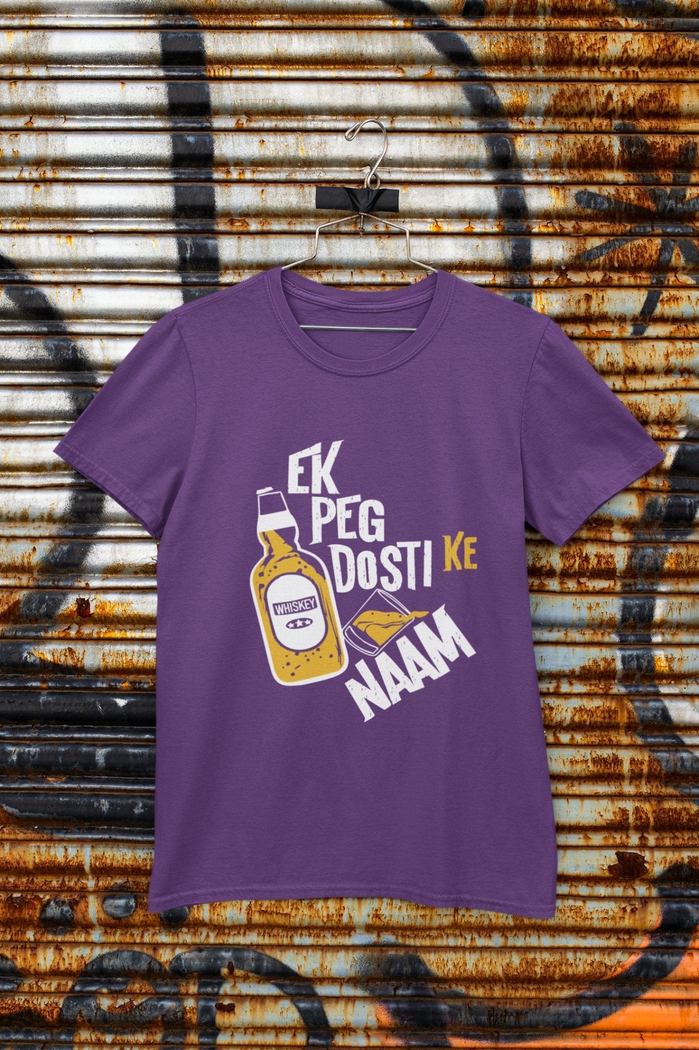 Ek Peg Dosti Ke Naam Pub And Beer Mens Half Sleeves T-shirt- FunkyTeesClub - Funky Tees Club