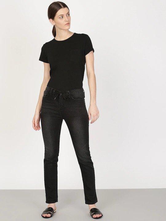 Plain Black Women Half Sleeves T-shirt- FunkyTeesClub