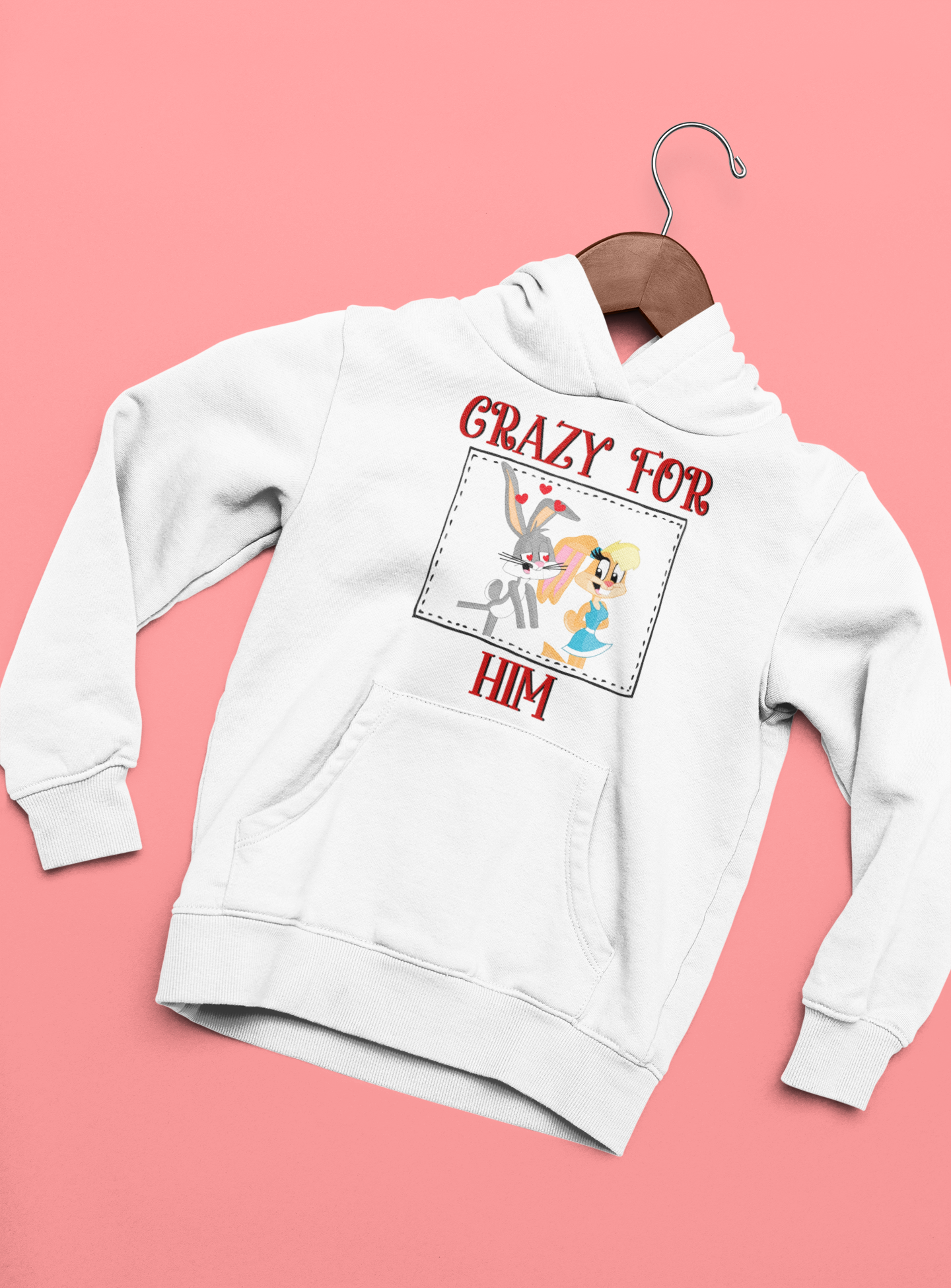 Bunny Couple Crazy For Him Her Couple Hoodie-FunkyTeesClub