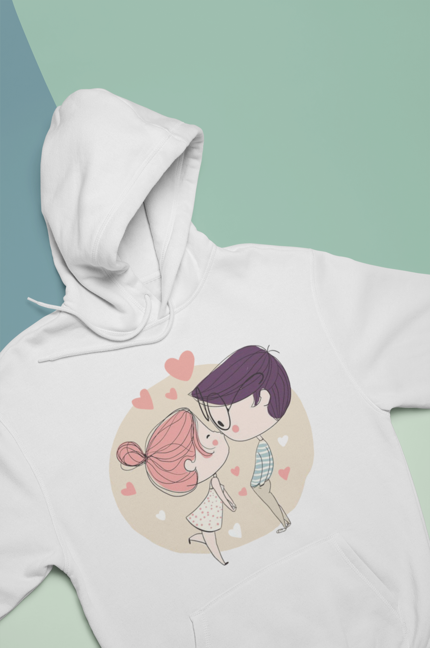 Line Art Couple Hoodie-FunkyTeesClub