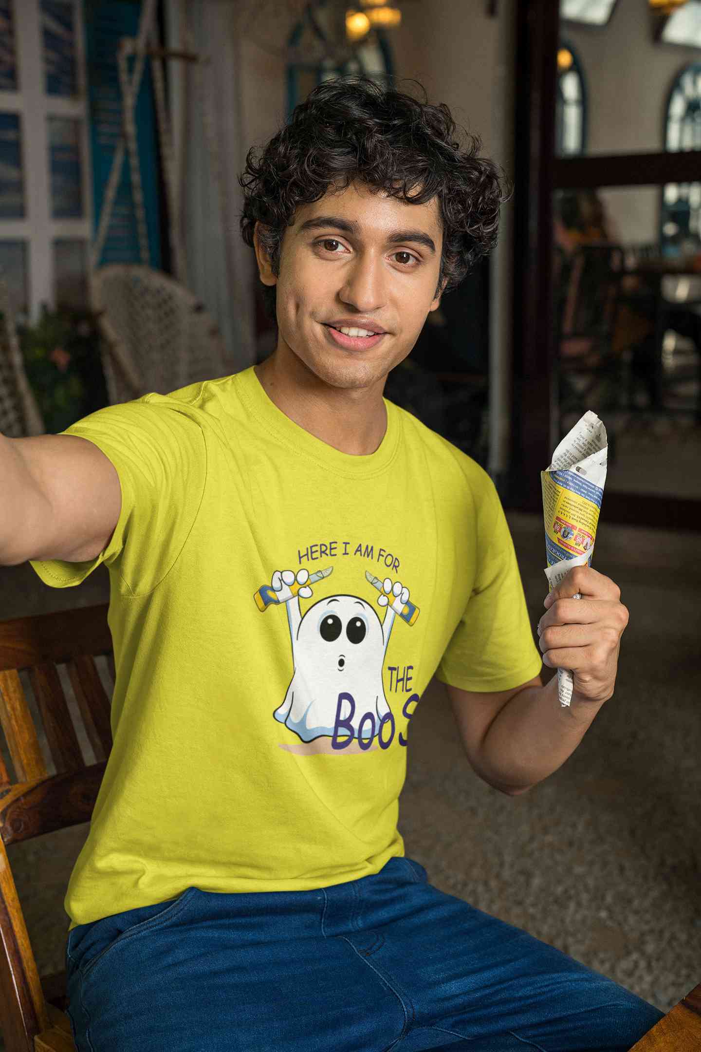 Here For The Boos Mens Half Sleeves T-shirt- FunkyTeesClub