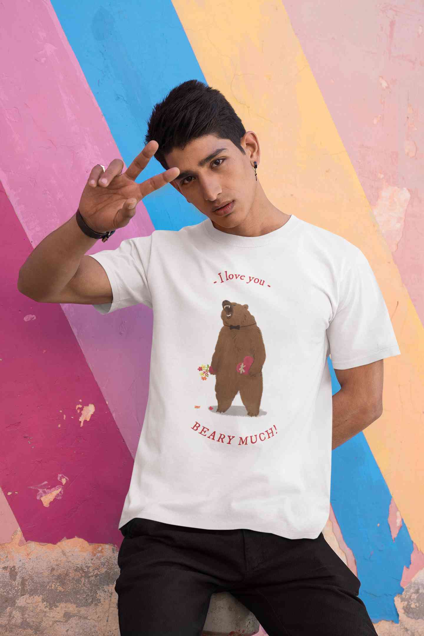 I Love You Beary Much Mens Half Sleeves T-shirt- FunkyTeesClub
