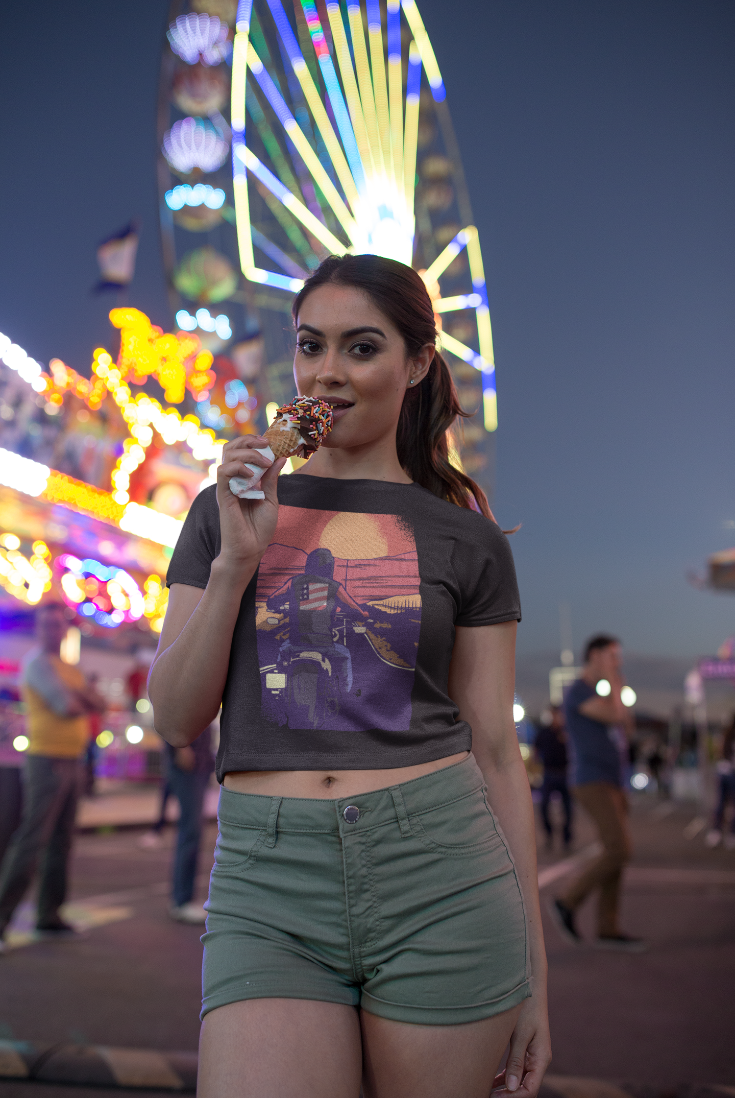 Chopper Motorbike Women Crop Top- FunkyTeesClub