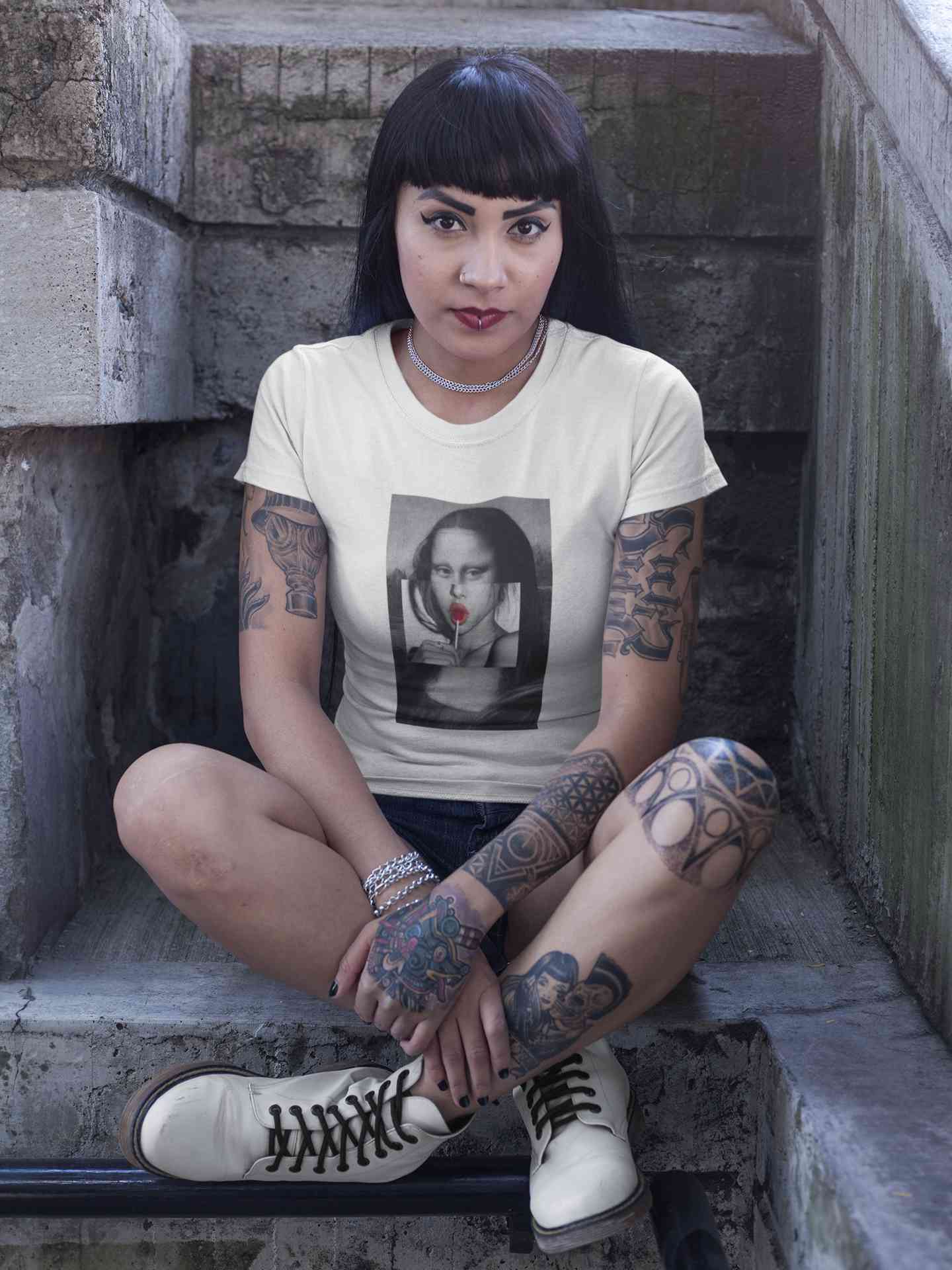 Lollipop Mona Lisa Women Half Sleeves T-shirt- FunkyTeesClub