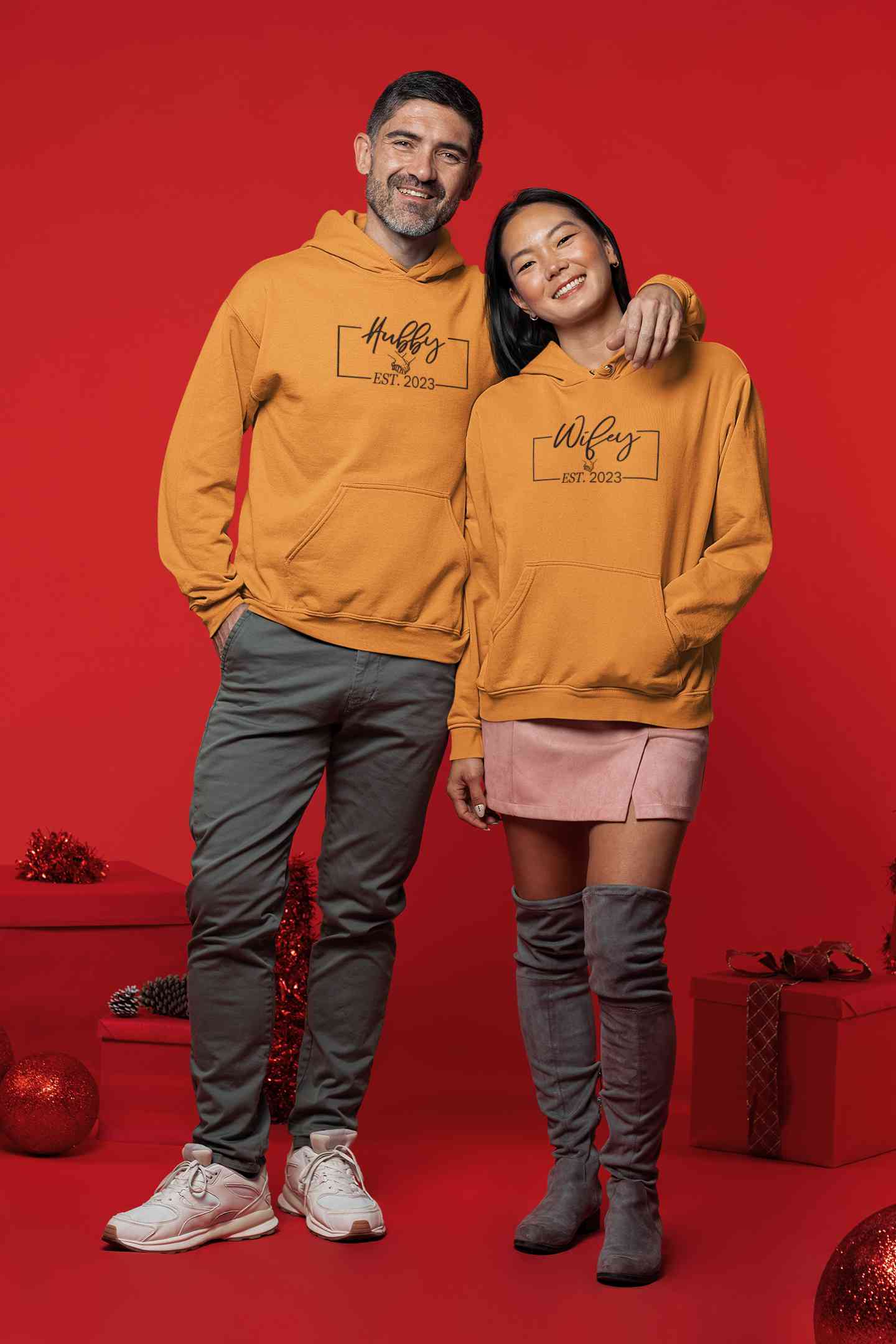 Hubby Wifey Est 2023 Couple Hoodie-FunkyTeesClub