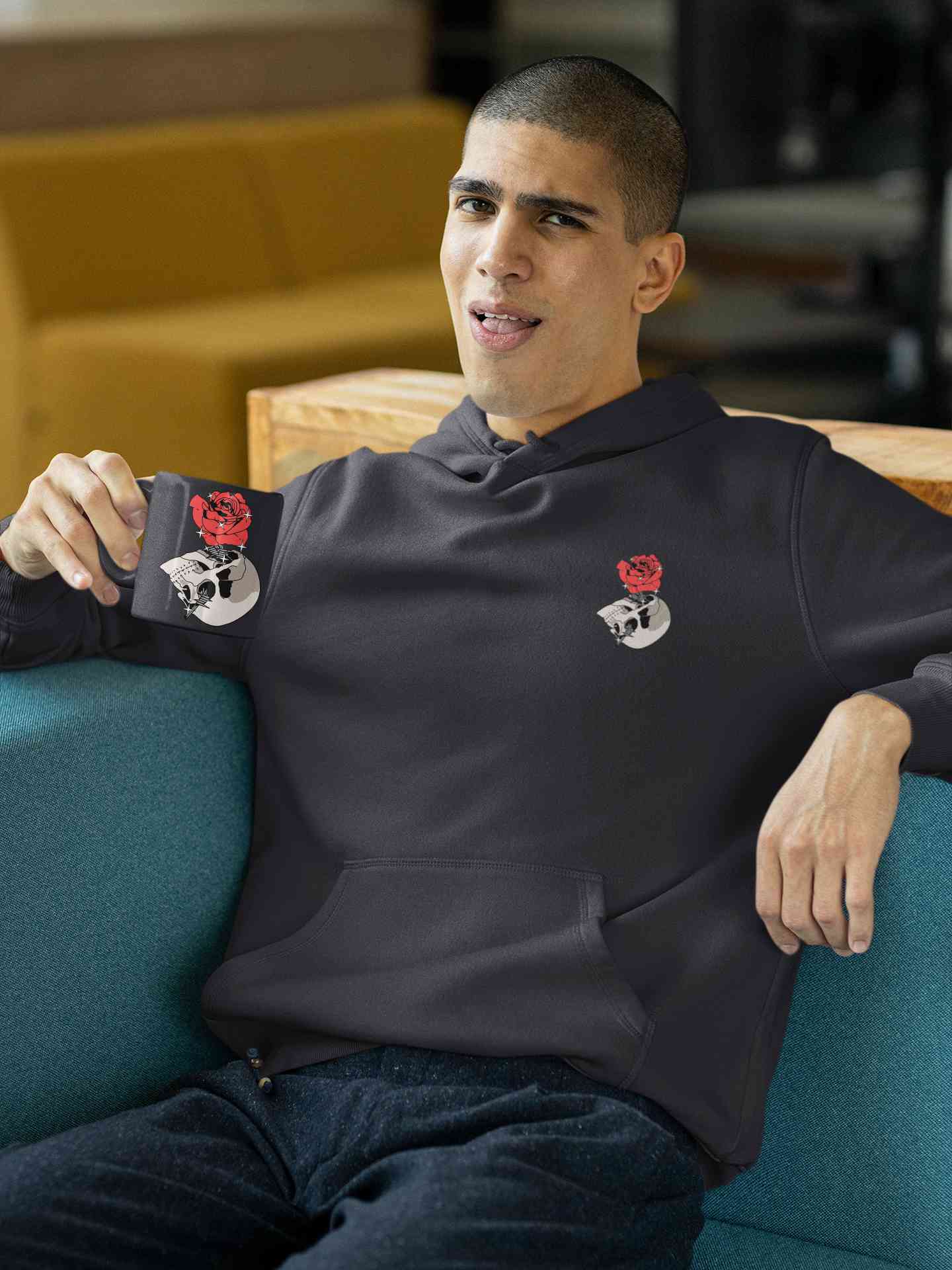 Skull Rose Men Hoodies-FunkyTeesClub