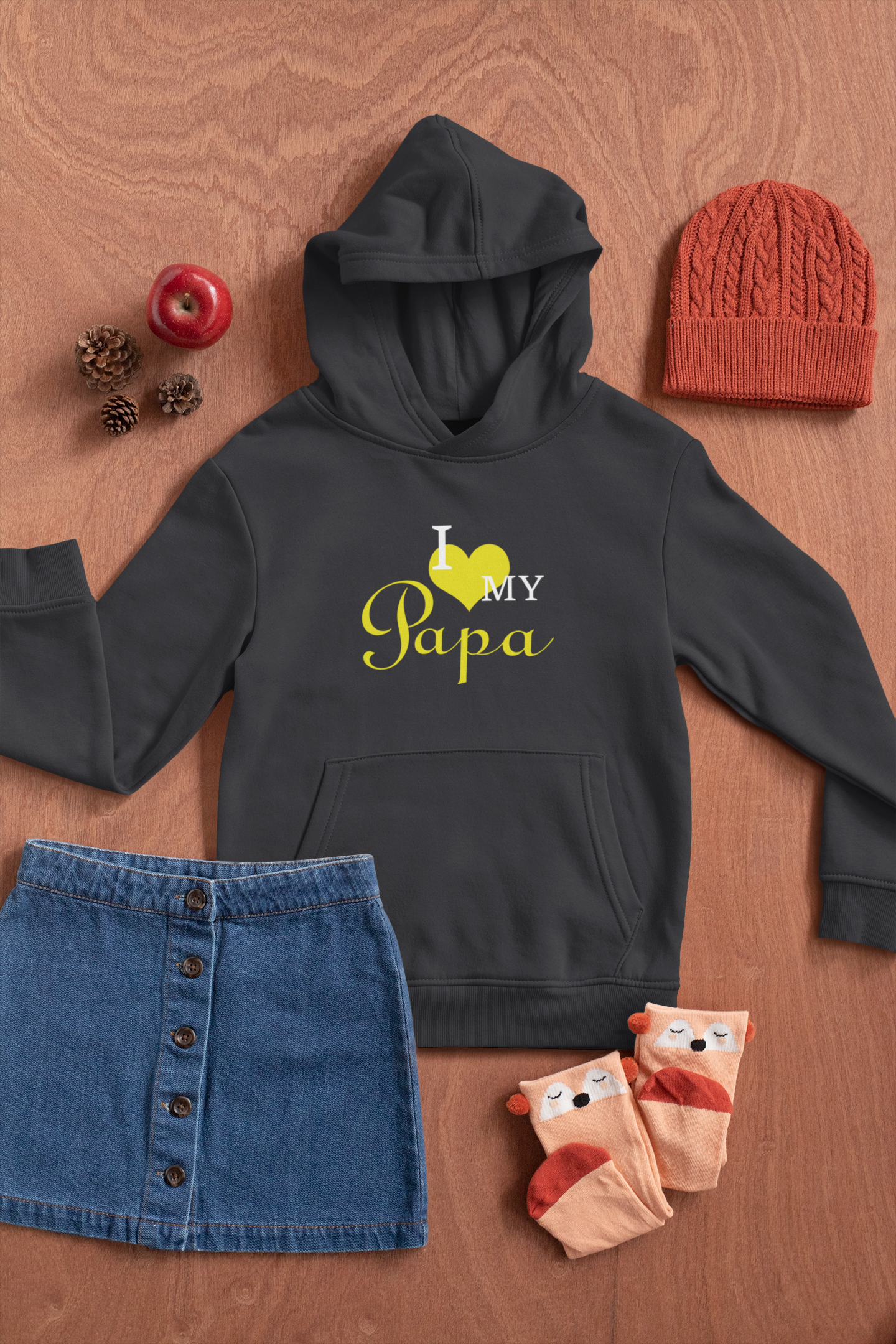I Love My Papa Father and Daughter Black Matching Hoodies- FunkyTeesClub