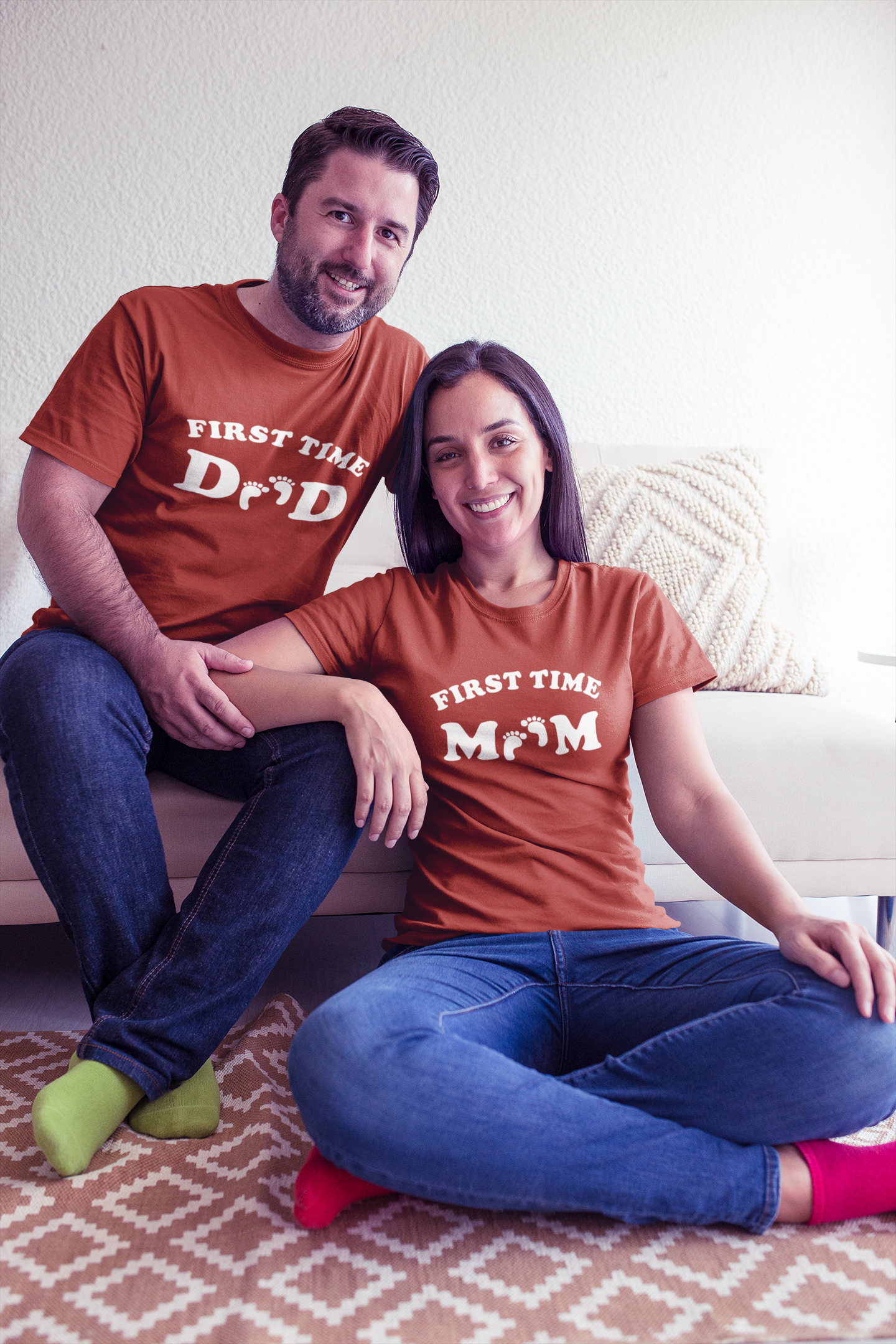 First Time Mom And First Time Dad Pregnancy Announcement Maternity Couple Half Sleeves T-Shirts -FunkyTeesClub