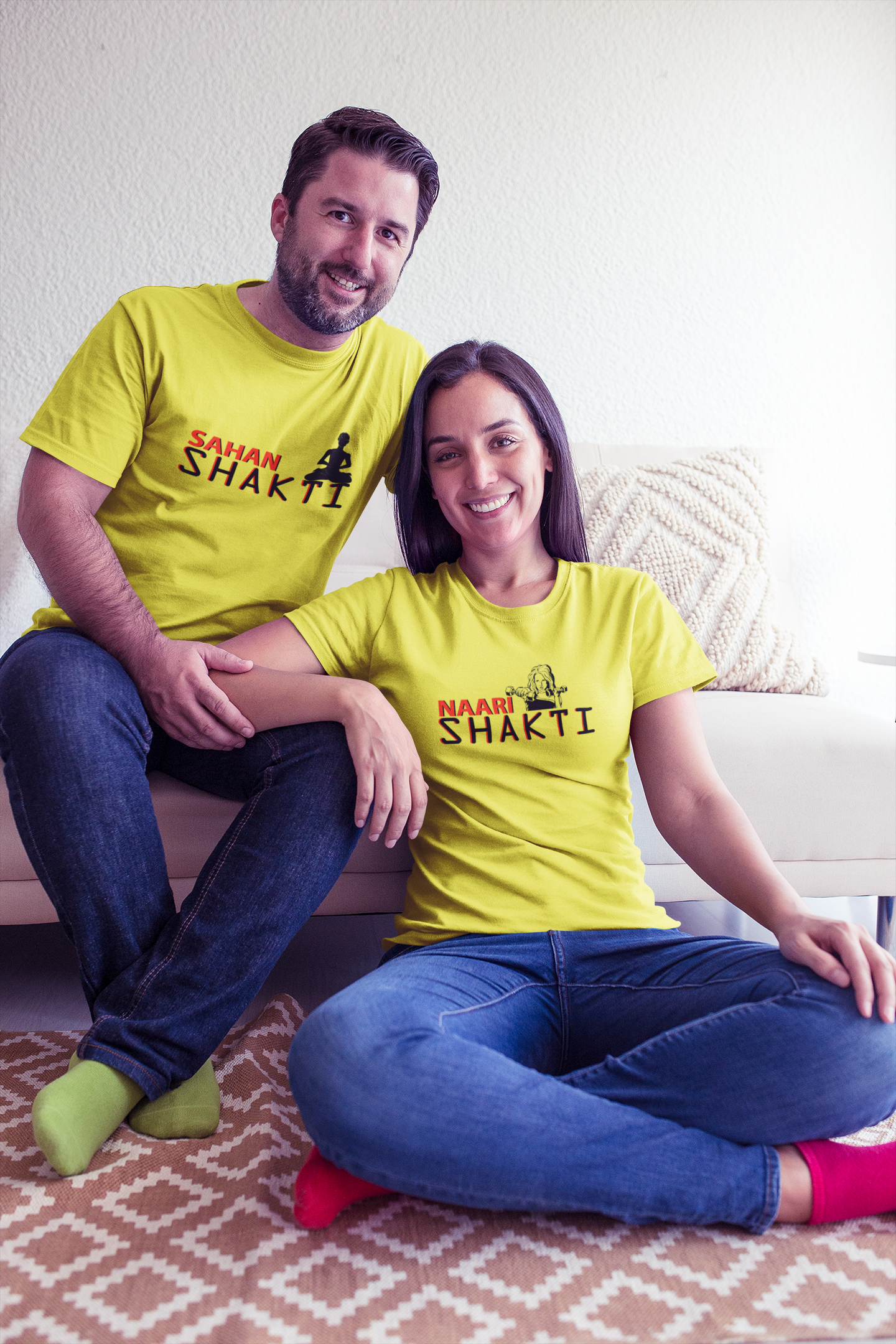 Sahan Shakti Couple Half Sleeves T-Shirts -FunkyTeesClub